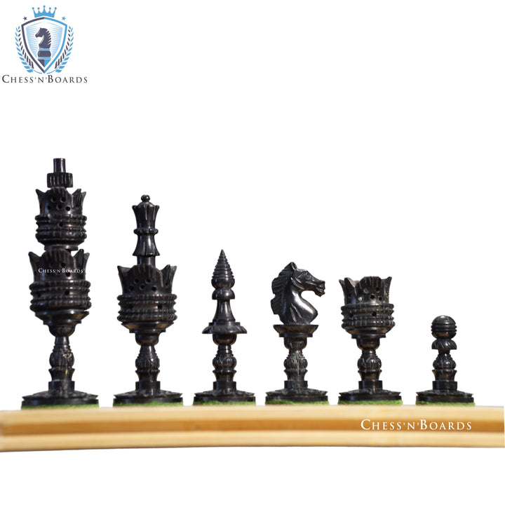 Lotus Design Camel Bone Chess Pieces Only Set King 4.1" Hand Carved Unique Collector Vintage Chess Pieces - Chess'n'Boards