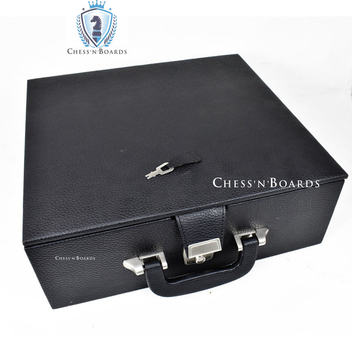 Leatherette Chess Set Storage Box Coffer with Double Tray Fixed Slots for 3.75" - 4.1" Pieces | Storage Box for Chess Pieces - Chess'n'Boards