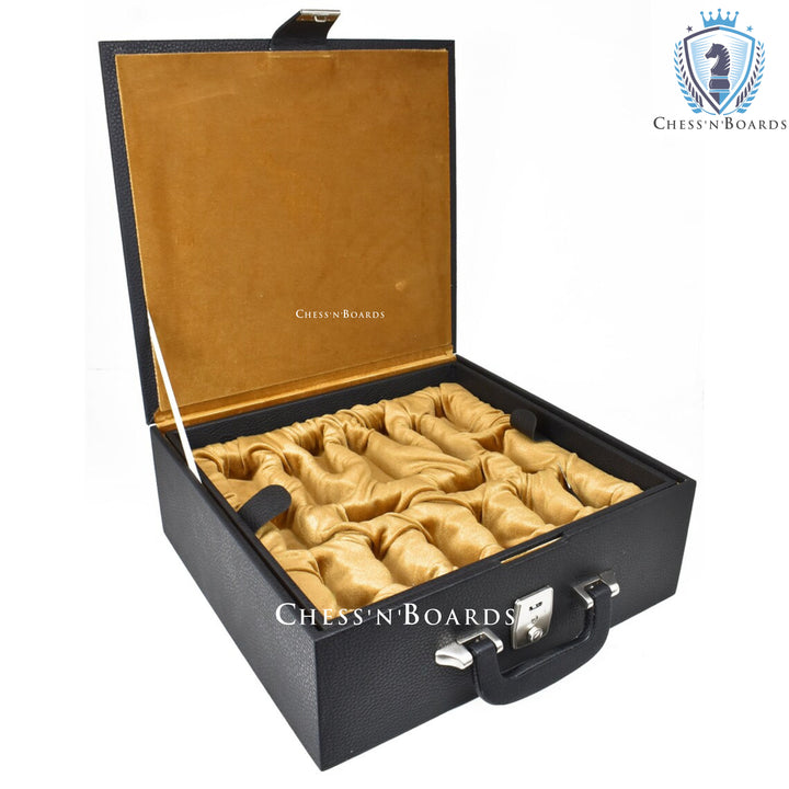 Leatherette Chess Set Storage Box Coffer with Double Tray Fixed Slots | Storage Box for Chess Pieces - Chess'n'Boards