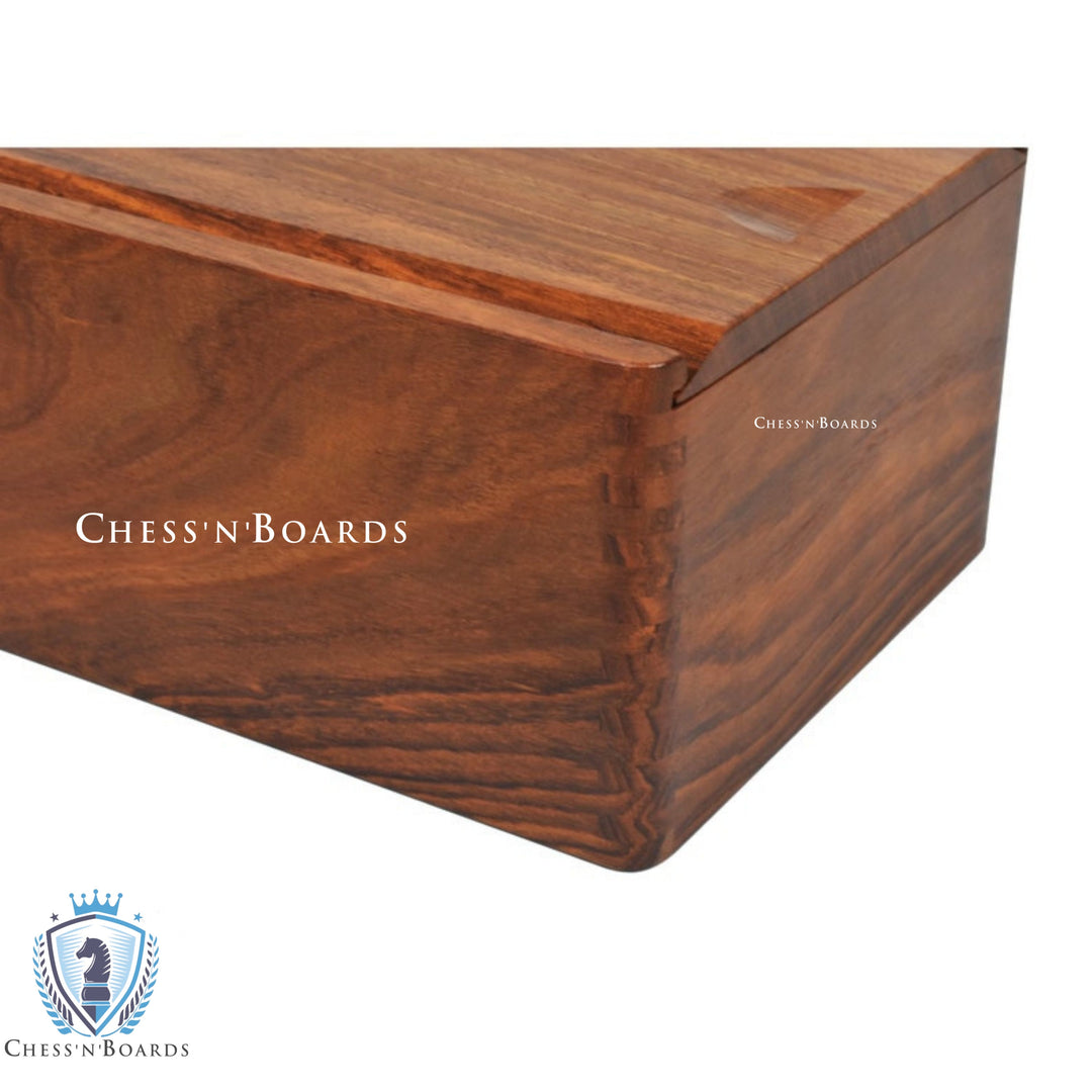 Golden Rosewood Chess Pieces Storage Box with Separation for Chessmen Set up to 4.5 Inch | Felted Interior - Chess'n'Boards