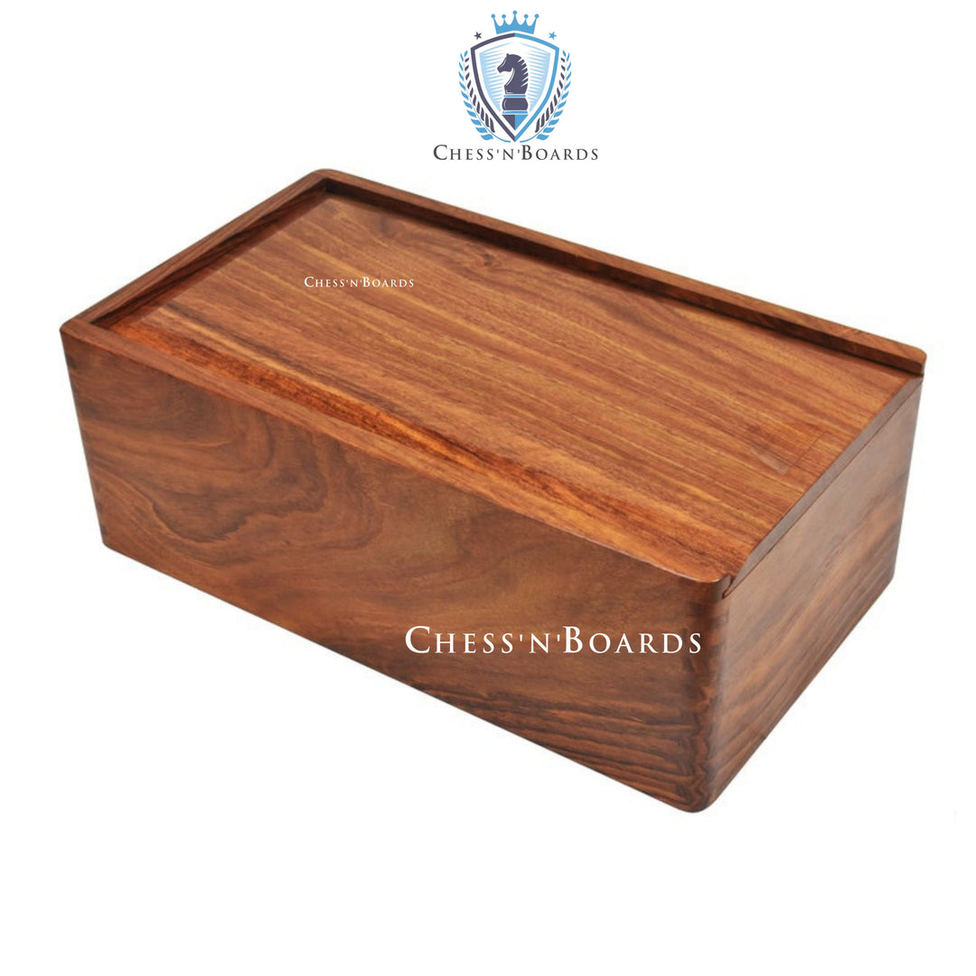 Golden Rosewood Chess Pieces Storage Box with Separation for Chessmen Set up to 4.5 Inch | Felted Interior - Chess'n'Boards