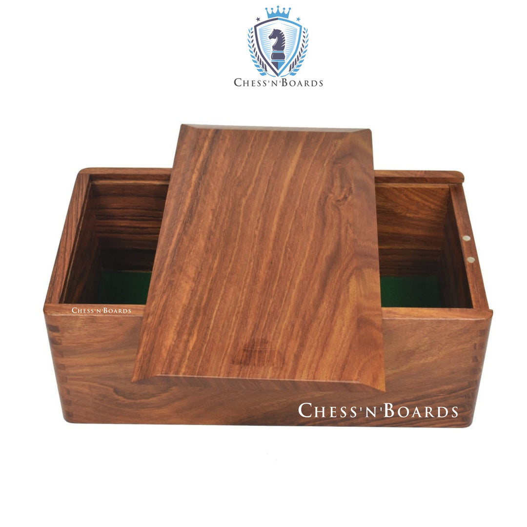 Golden Rosewood Chess Pieces Storage Box with Separation for Chessmen Set up to 4.5 Inch | Felted Interior - Chess'n'Boards