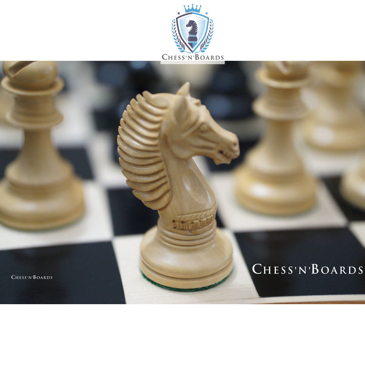 Combo Chess Set | Reproduced Copenhagen Series King's Bridle Weighted Chess Pieces in Ebony wood with Ebony Board - Chess'n'Boards