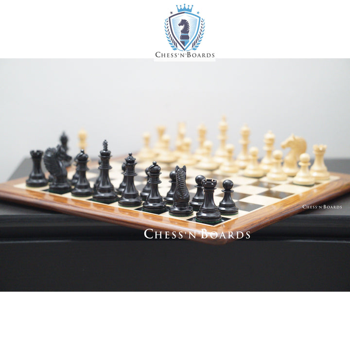 Combo Chess Set | Reproduced Copenhagen Series King's Bridle Weighted Chess Pieces in Ebony wood with Ebony Board - Chess'n'Boards