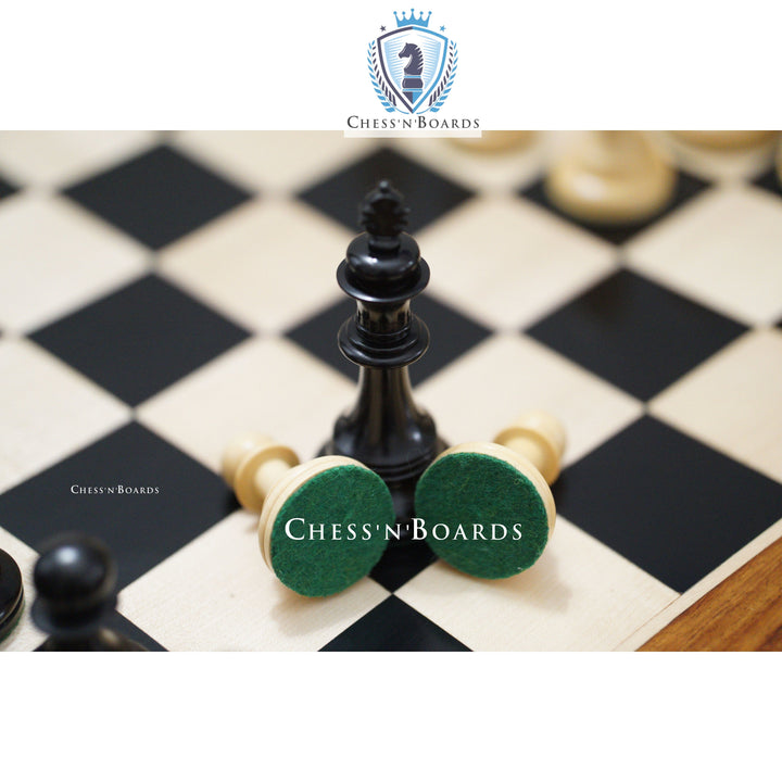 Combo Chess Set | Reproduced Copenhagen Series King's Bridle Weighted Chess Pieces in Ebony wood with Ebony Board - Chess'n'Boards