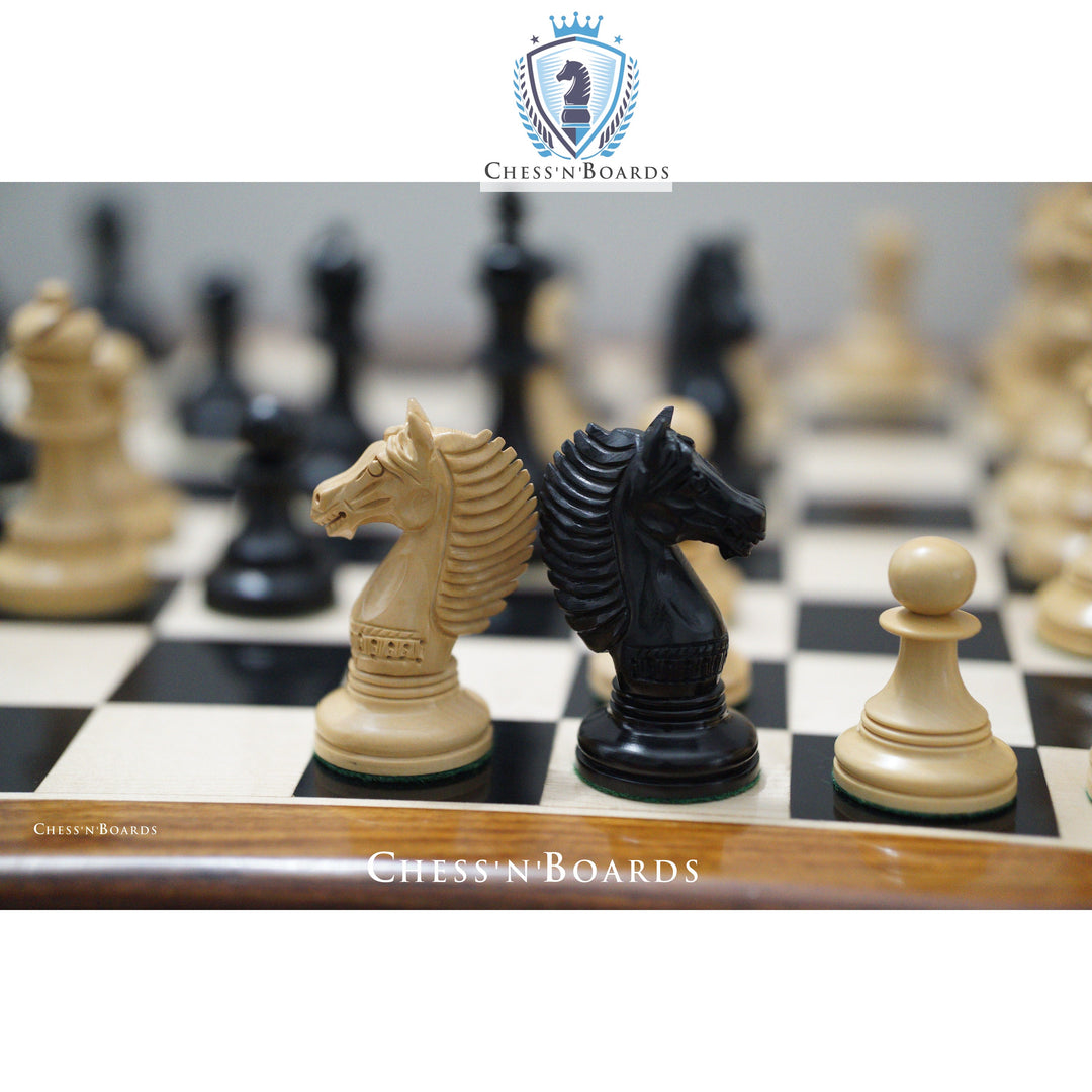 Combo Chess Set | Reproduced Copenhagen Series King's Bridle Weighted Chess Pieces in Ebony wood with Ebony Board - Chess'n'Boards