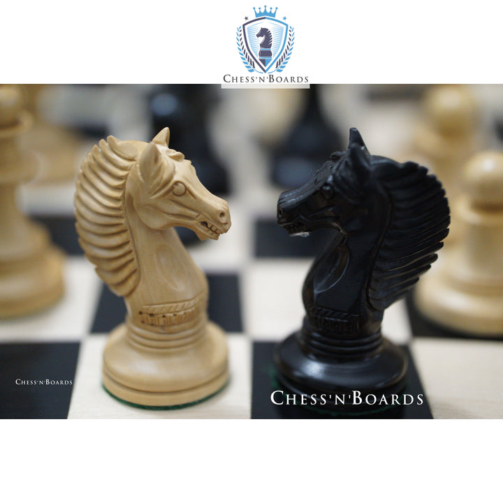 Combo Chess Set | Reproduced Copenhagen Series King's Bridle Weighted Chess Pieces in Ebony wood with Ebony Board - Chess'n'Boards