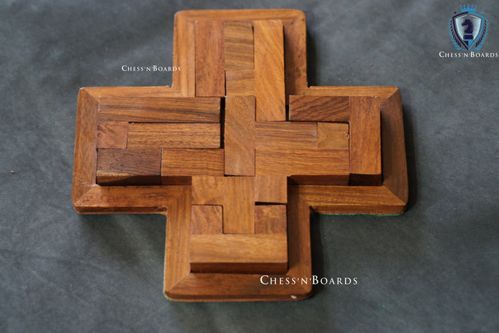 Wooden Puzzle shaped in PLUS  (9 Pieces) - Chess'n'Boards