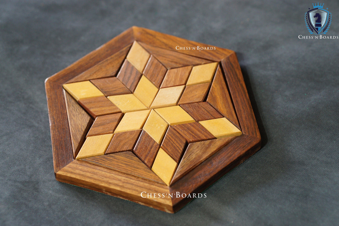 Hexagonal / Star Shaped Wood Puzzle Game (30 pcs) - Chess'n'Boards