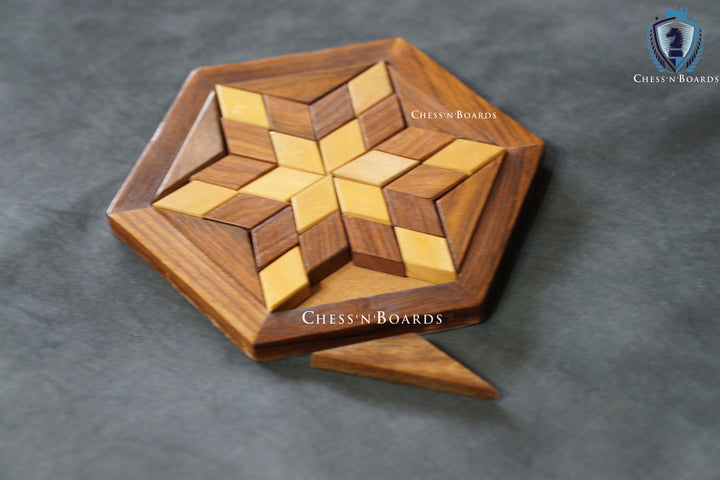 Hexagonal / Star Shaped Wood Puzzle Game (30 pcs) - Chess'n'Boards