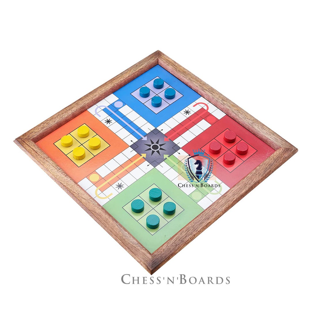 Wooden Classic 2 in 1 Magnetic Ludo Snakes and Ladders Set Travel Board Game for 6 Years and up - (Size - 10.5 x 10.5 inch) - Chess'n'Boards