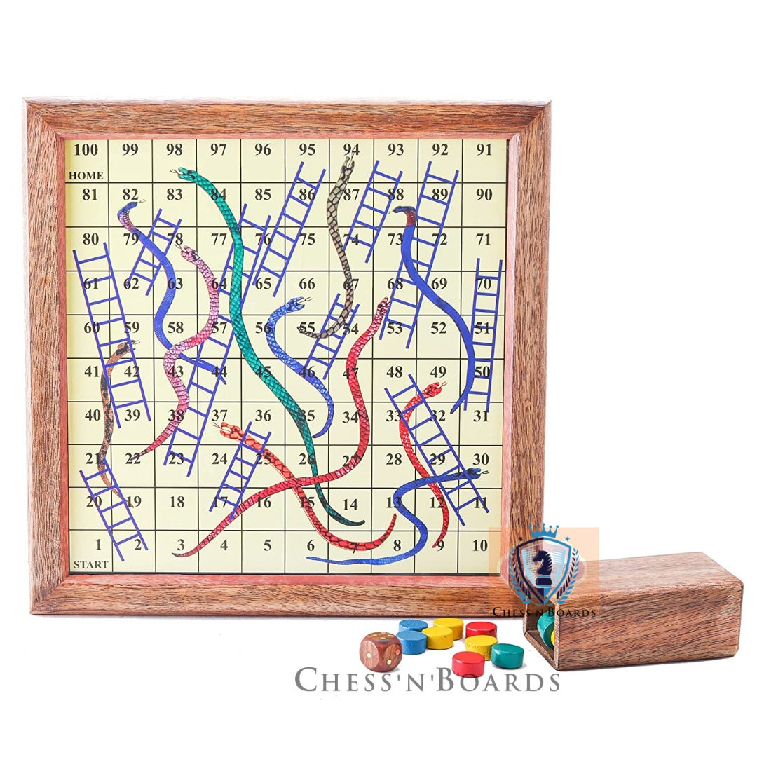 Wooden Classic 2 in 1 Magnetic Ludo Snakes and Ladders Set Travel Board Game for 6 Years and up - (Size - 10.5 x 10.5 inch) - Chess'n'Boards