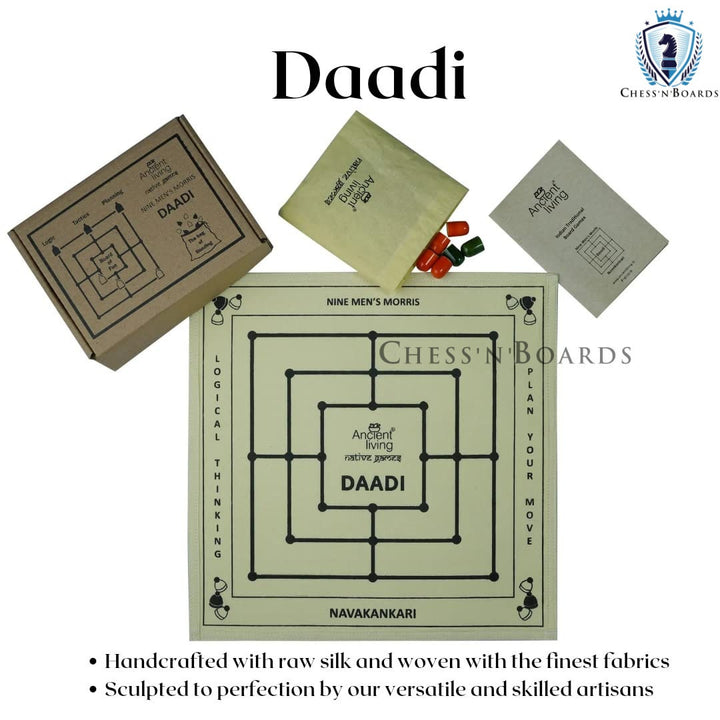 Ancient Living Daadi / Navakankari / Nine Men's Morris Board Game - Black, White - Chess'n'Boards