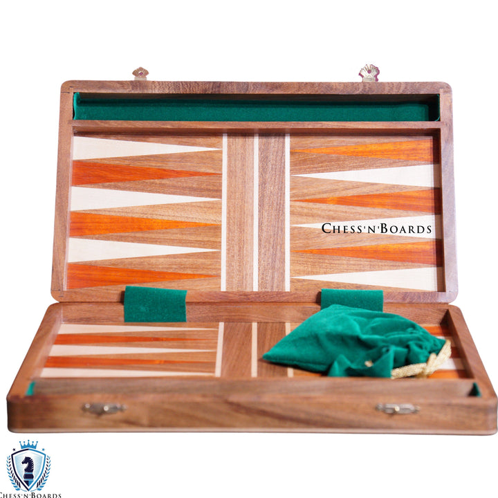 Solid Exotic Hardwood Backgammon Board 14x14 Inch - Chess'n'Boards