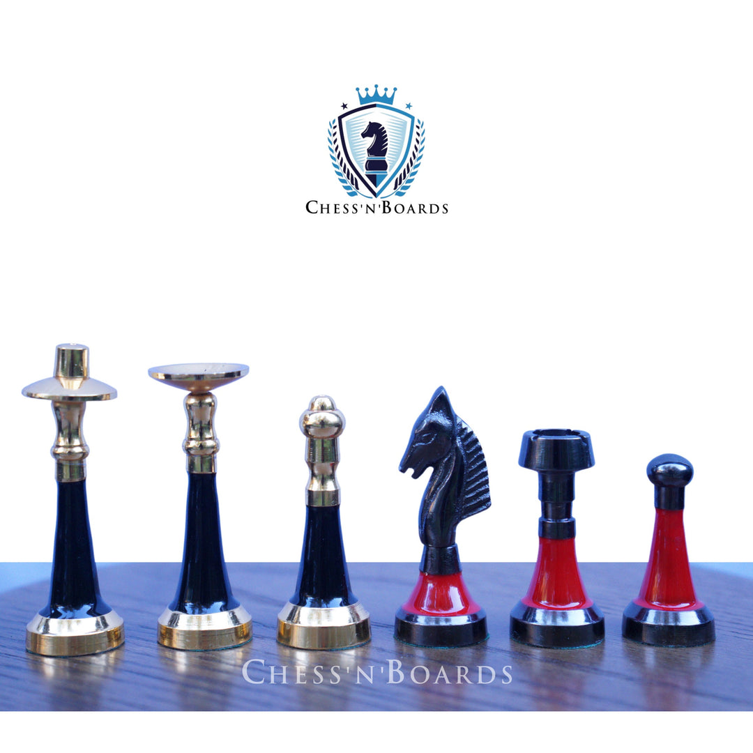 Modern Design Solid Brass Chess Set in Red and Black - Chess'n'Boards