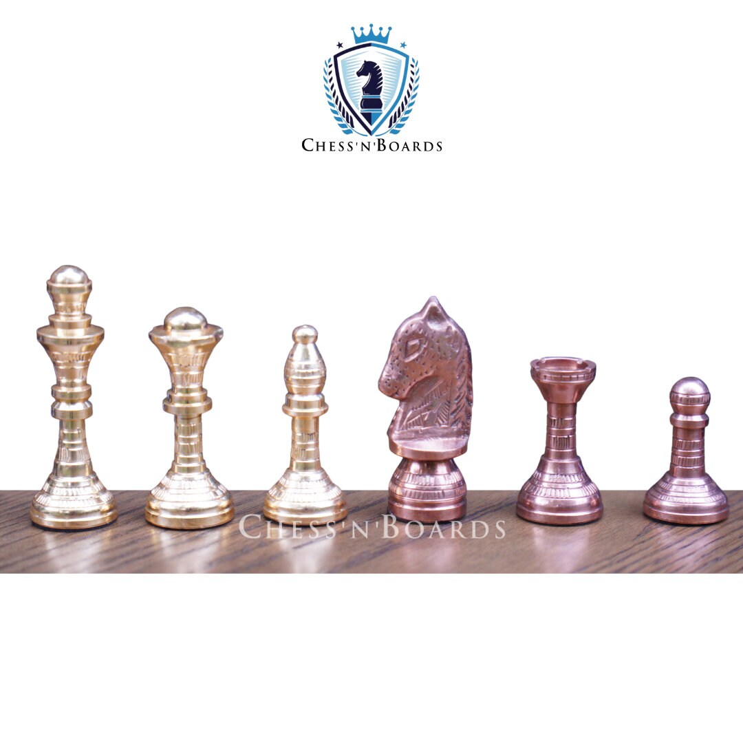 Traditional Solid Brass Chess Set in Gold and Copper - Chess'n'Boards