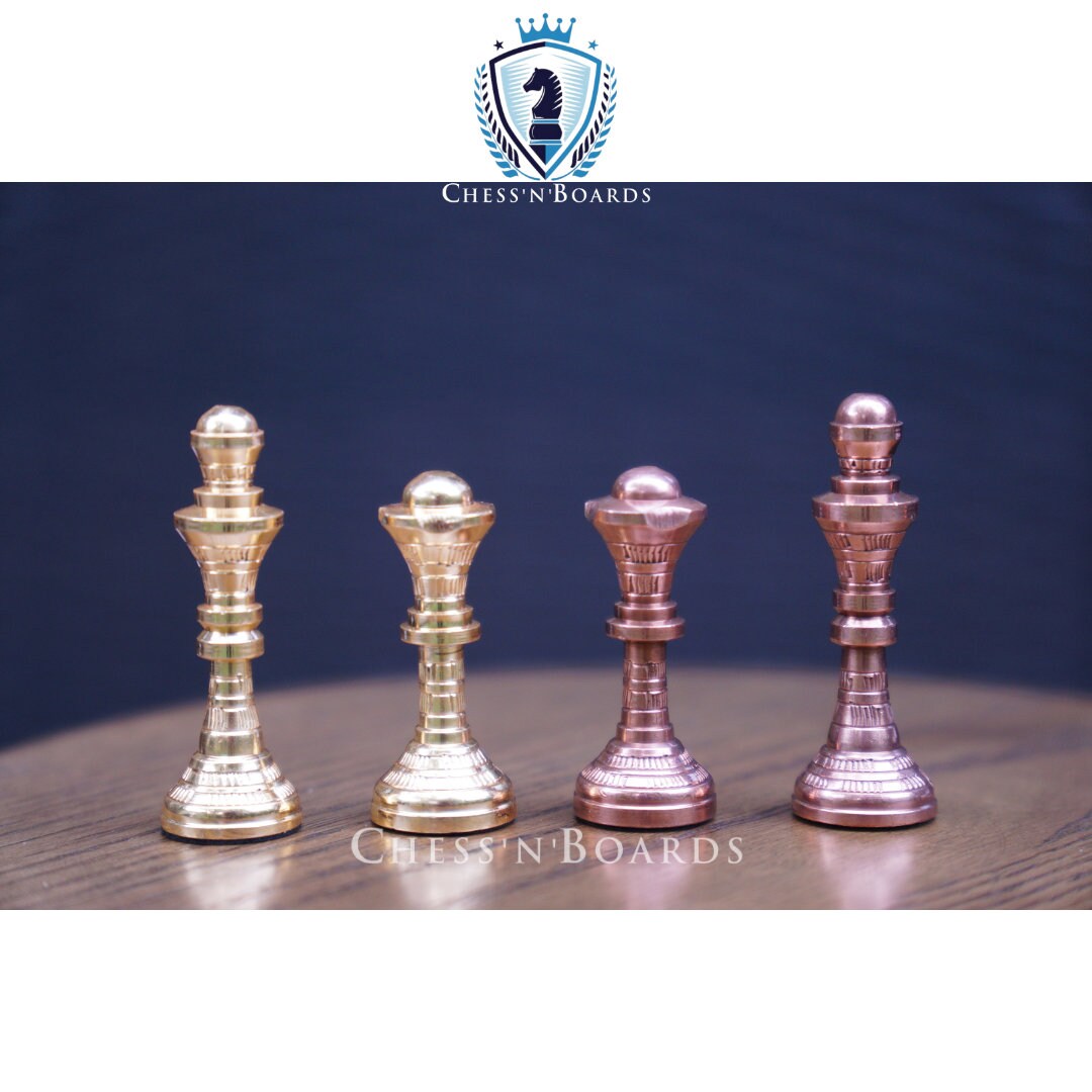 Traditional Solid Brass Chess Set in Gold and Copper - Chess'n'Boards