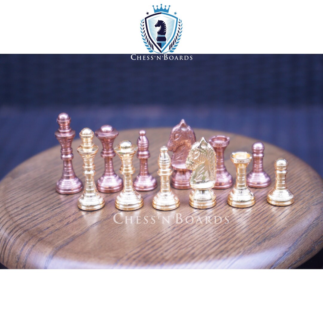 Traditional Solid Brass Chess Set in Gold and Copper - Chess'n'Boards