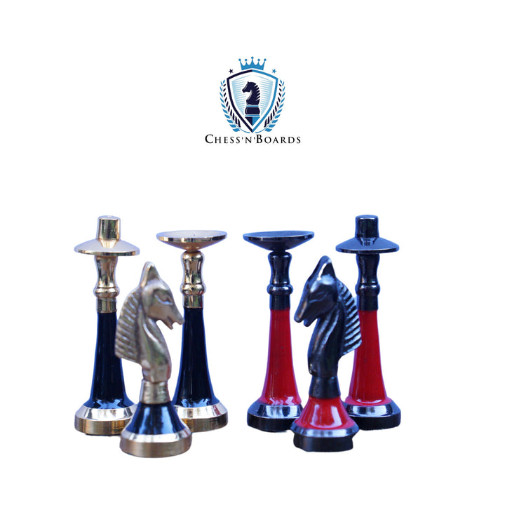 Modern Design Solid Brass Chess Set in Red and Black - Chess'n'Boards