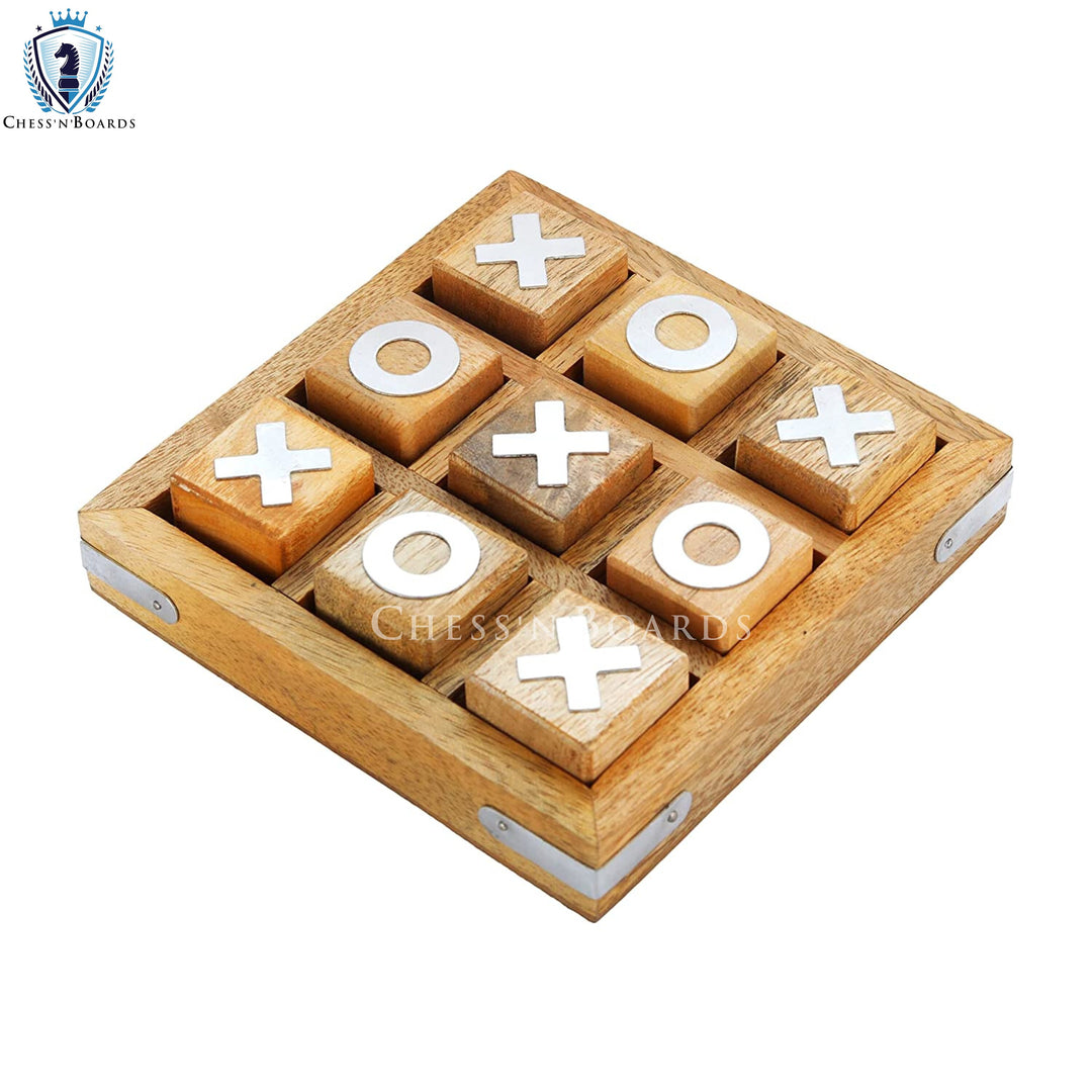Jeu de Tic Tac Toe/Noughts and Crosses en bois, jeux de société familiaux en bois de qualité uniques faits à la main