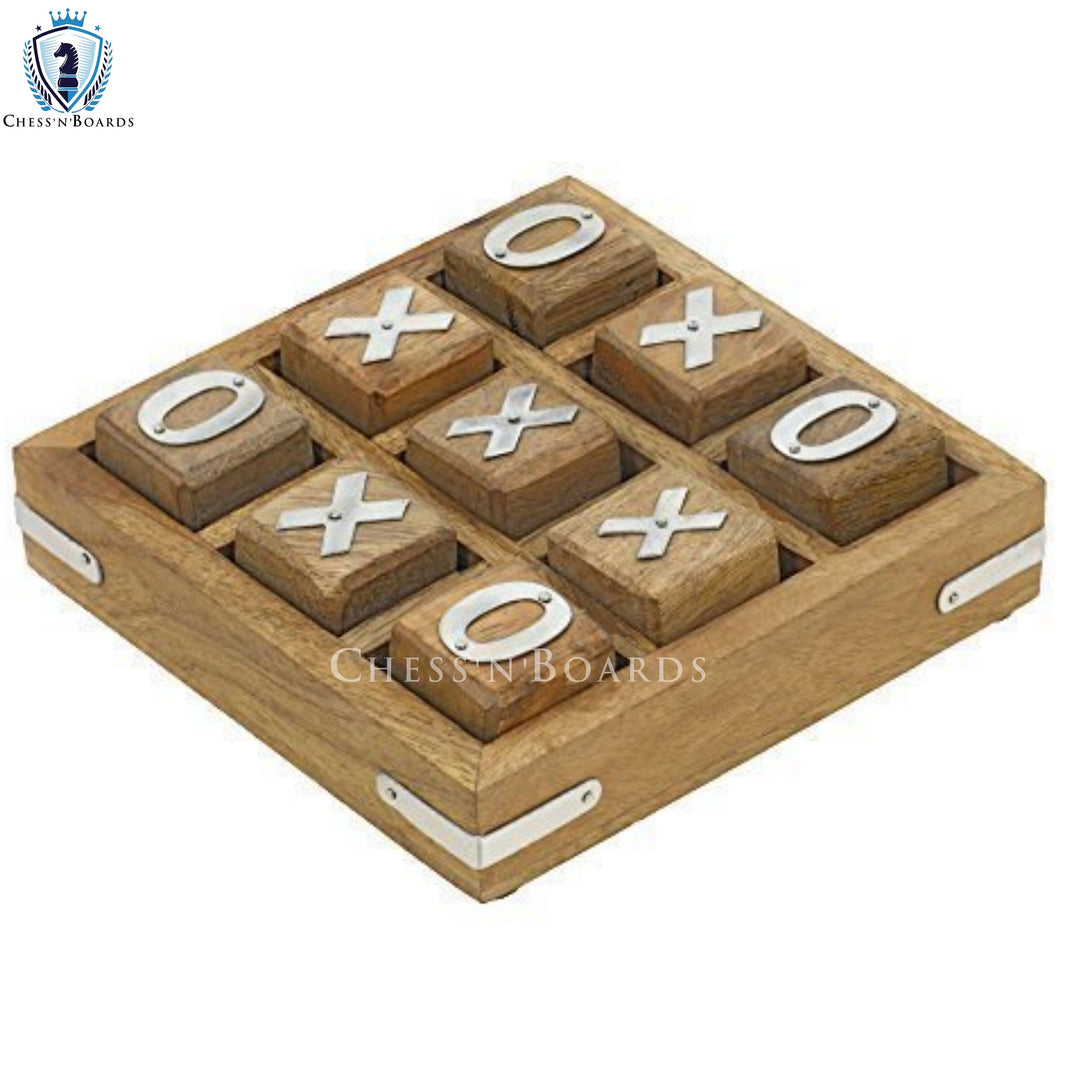 Jeu de Tic Tac Toe/Noughts and Crosses en bois, jeux de société familiaux en bois de qualité uniques faits à la main