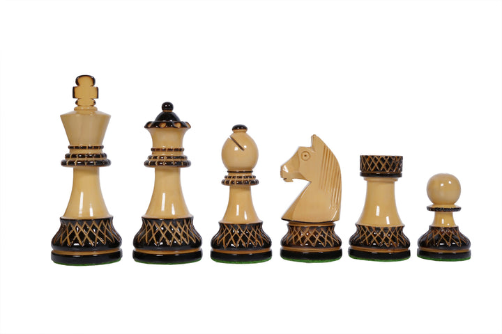 Burnt German Knight Wooden Chess set with Walnut: Maple Board