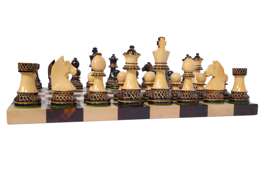 Burnt German Knight Wooden Chess set with Walnut: Maple Board