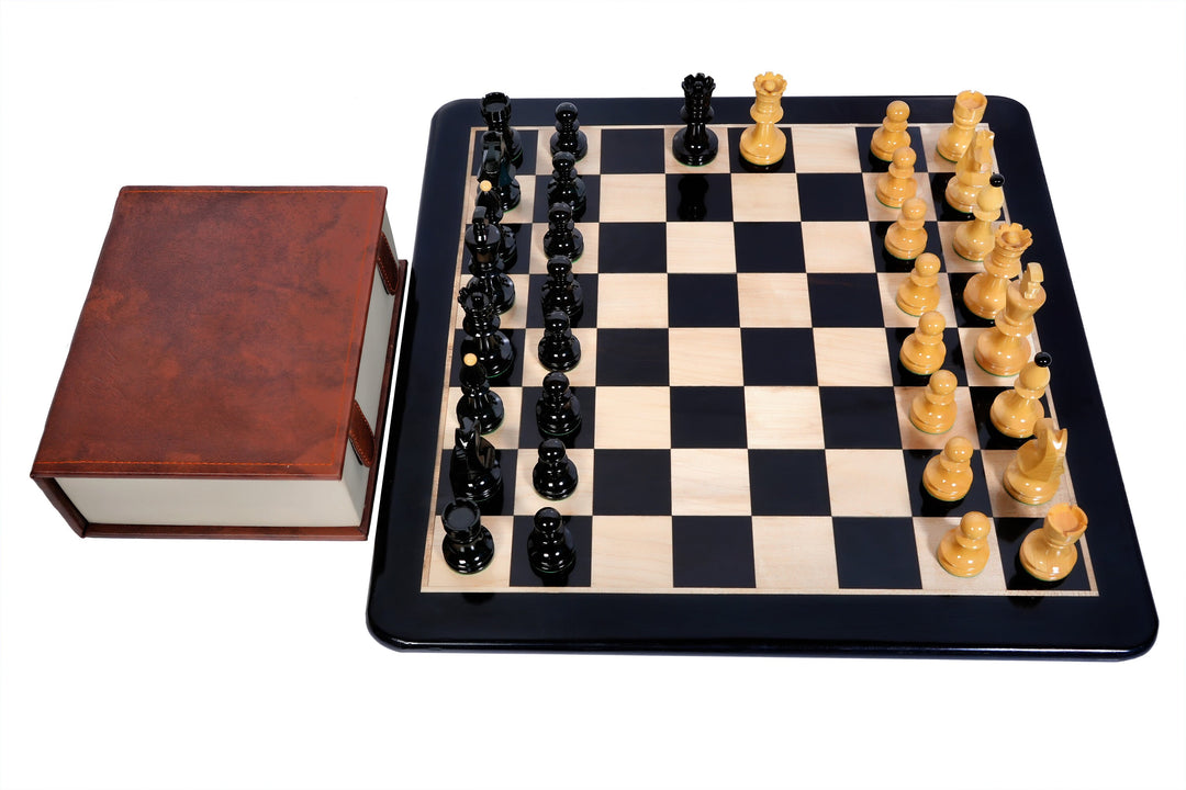Reproduced Romanian Hungarian National Tournament Chess Pieces in Lacquer Finish, Ebonized Boxwood