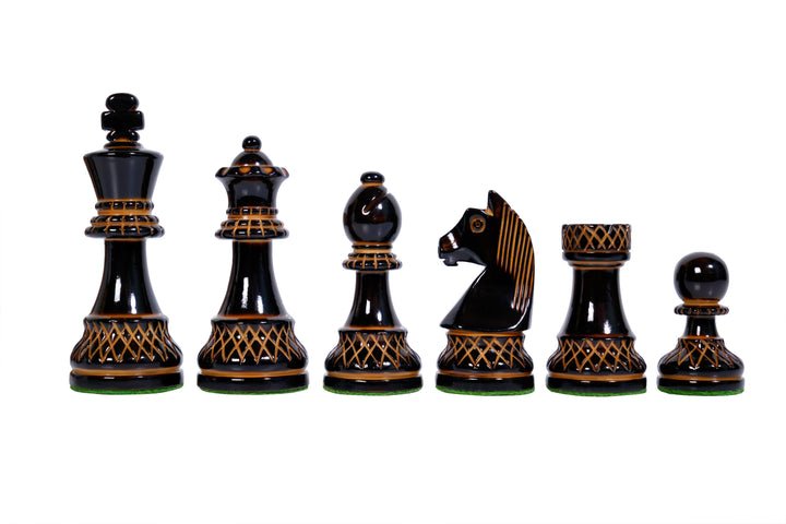 Burnt German Knight Wooden Chess set with Walnut: Maple Board