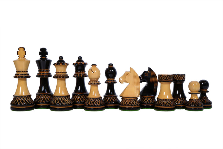 Burnt German Knight Wooden Chess set with Walnut: Maple Board