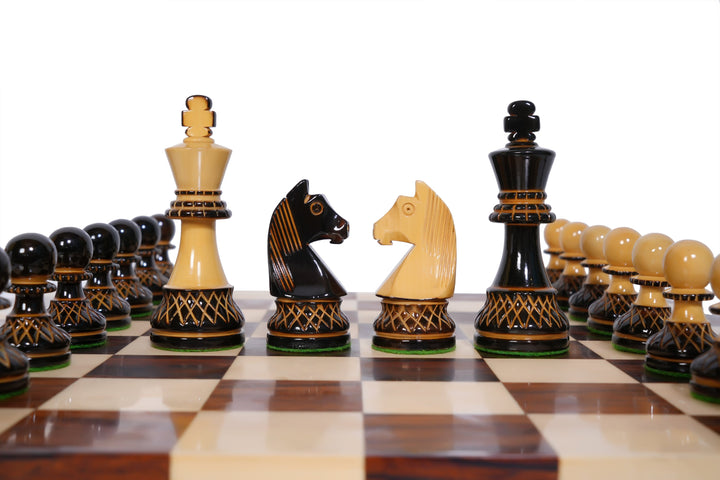 Burnt German Knight Wooden Chess set with Walnut: Maple Board