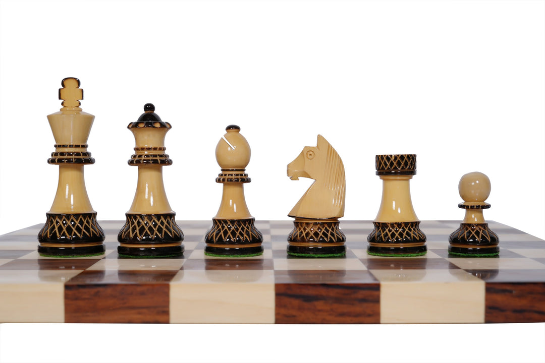 Burnt German Knight Wooden Chess set with Walnut: Maple Board