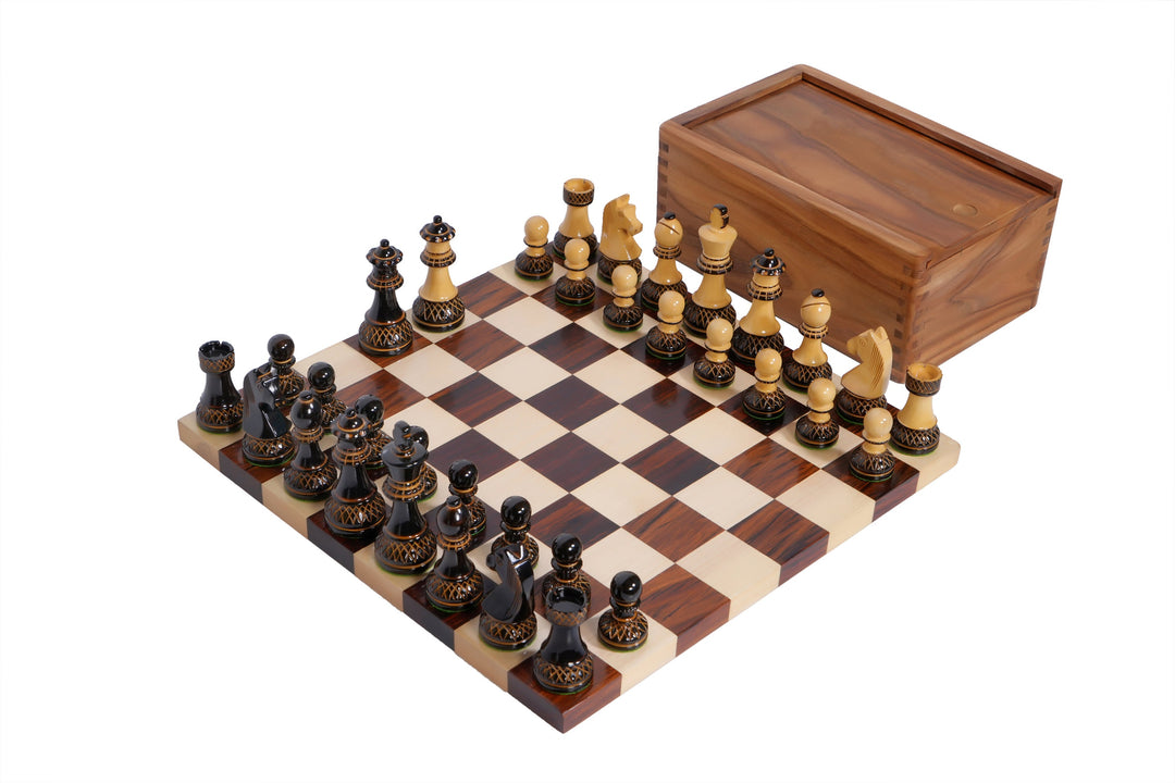 Burnt German Knight Wooden Chess set with Walnut: Maple Board