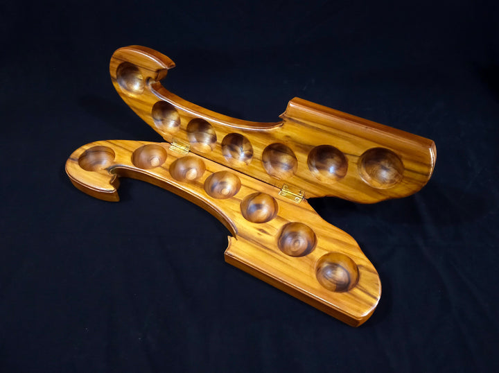 Jeu Mancala en bois pliable en forme de trompe d'éléphant | Ali Guli Mane - Pallanguli | Vamana Guntalu | Jeux traditionnels Tamaala