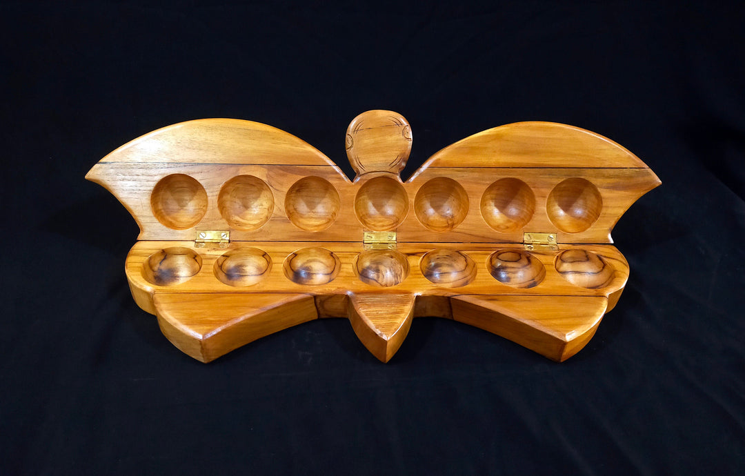 Jeu Mancala en bois pliable en forme de papillon | Ali Guli Mane - Pallanguli | Vamana Guntalu | Jeux traditionnels Tamaala