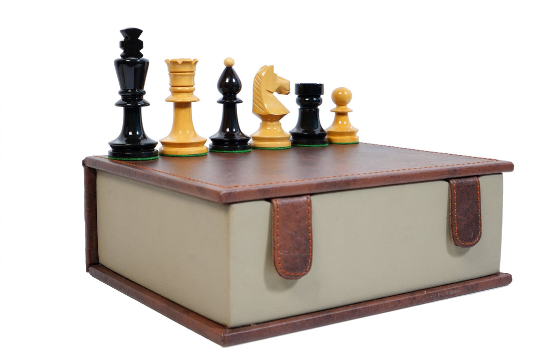Reproduced Romanian Hungarian National Tournament Chess Pieces in Lacquer Finish, Ebonized Boxwood